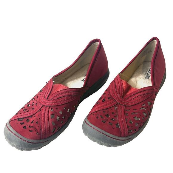 Jambu JBU Memory Foam Womens Sz 11M Red Fabric Flats Comfort Casual Slip On Shoe - Picture 2 of 11